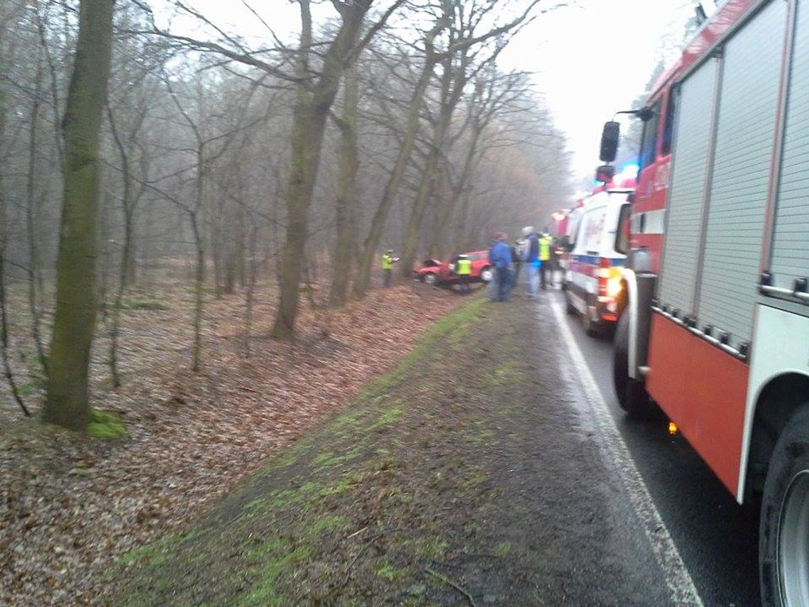 Wypadek na drodze krajowej. Volkswagen golf z pięcioma osobami wjechał w drzewo