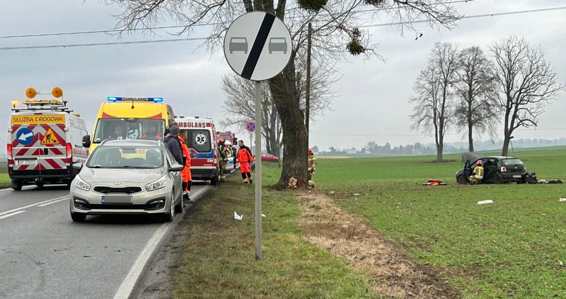 Wypadek śmiertelny na drodze krajowej nr 45. Volkswagen uderzył w drzewo, zginęła 6-letnia dziewczynka