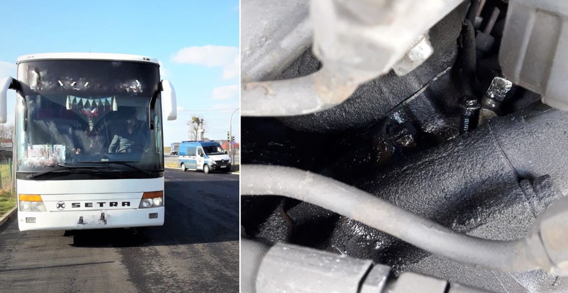 Z ukraińskiego autobusu wyciekał olej. Inspektorzy zapobiegli niebezpiecznej jeździe