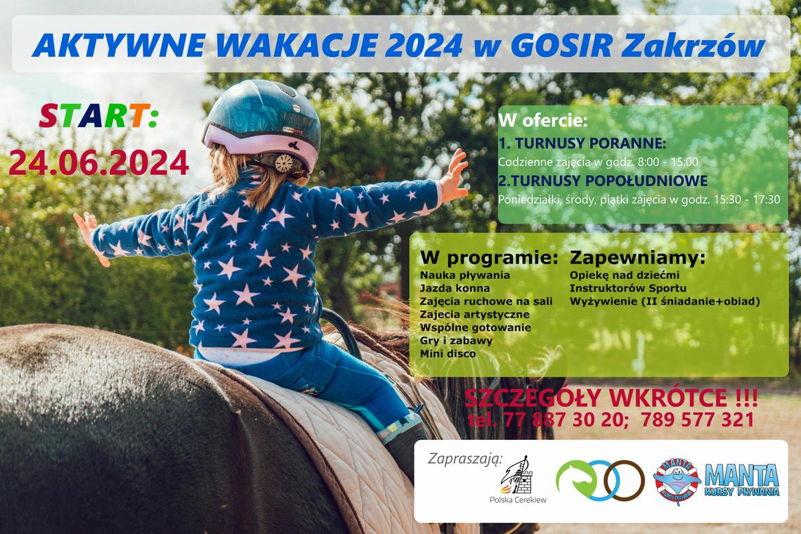 Zajęcia na basenie, jazda konna, gotowanie i mini disco. GOSiR w Zakrzowie zaprasza na wakacyjne półkolonie