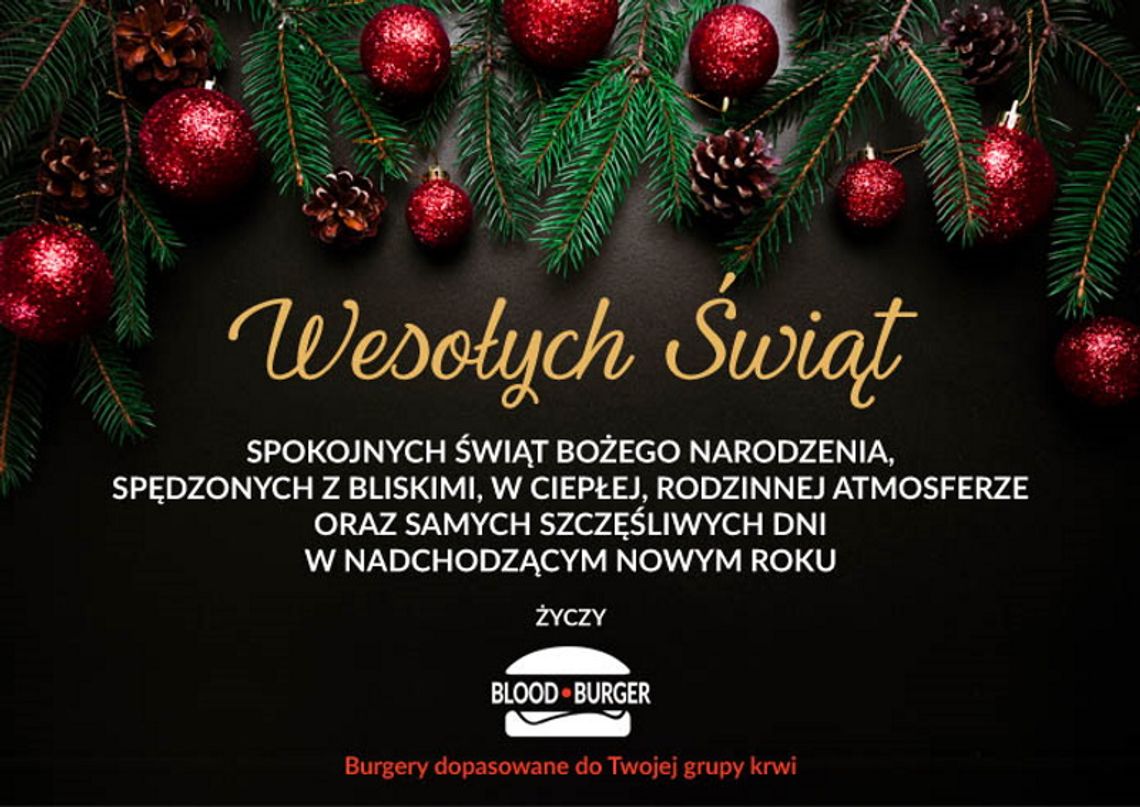 Życzenia bożonarodzeniowe i noworoczne firmy Blood Burger dla Czytelników KK24.pl