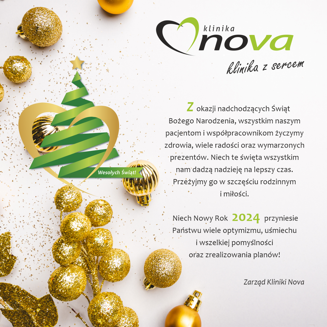 Życzenia bożonarodzeniowe i noworoczne Kliniki Nova dla Czytelników KK24.pl