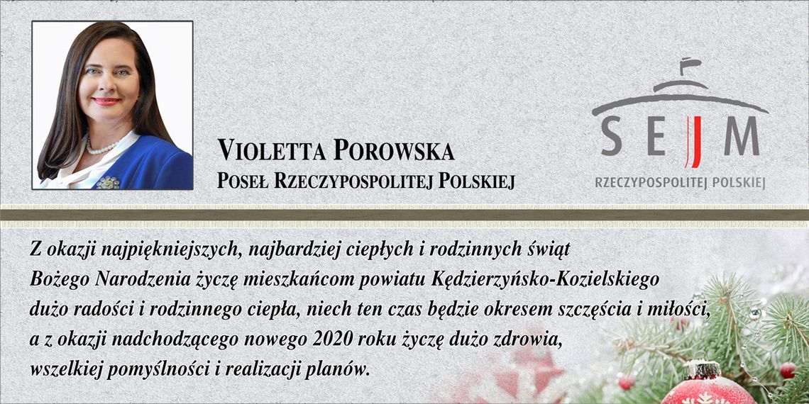 Życzenia bożonarodzeniowe i noworoczne poseł Violetty Porowskiej dla Czytelników KK24.pl