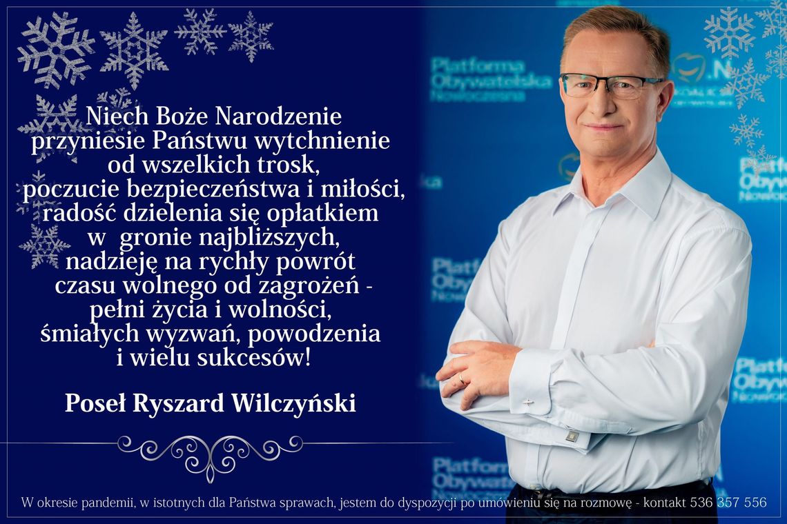 Życzenia bożonarodzeniowe i noworoczne posła Ryszarda Wilczyńskiego dla Czytelników KK24.pl