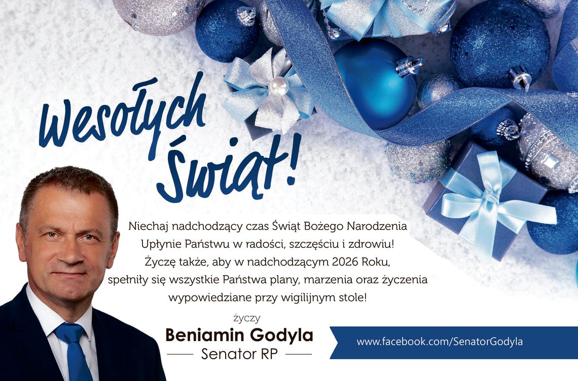 Życzenia bożonarodzeniowe i noworoczne senatora Beniamina Godyli dla Czytelników KK24.pl
