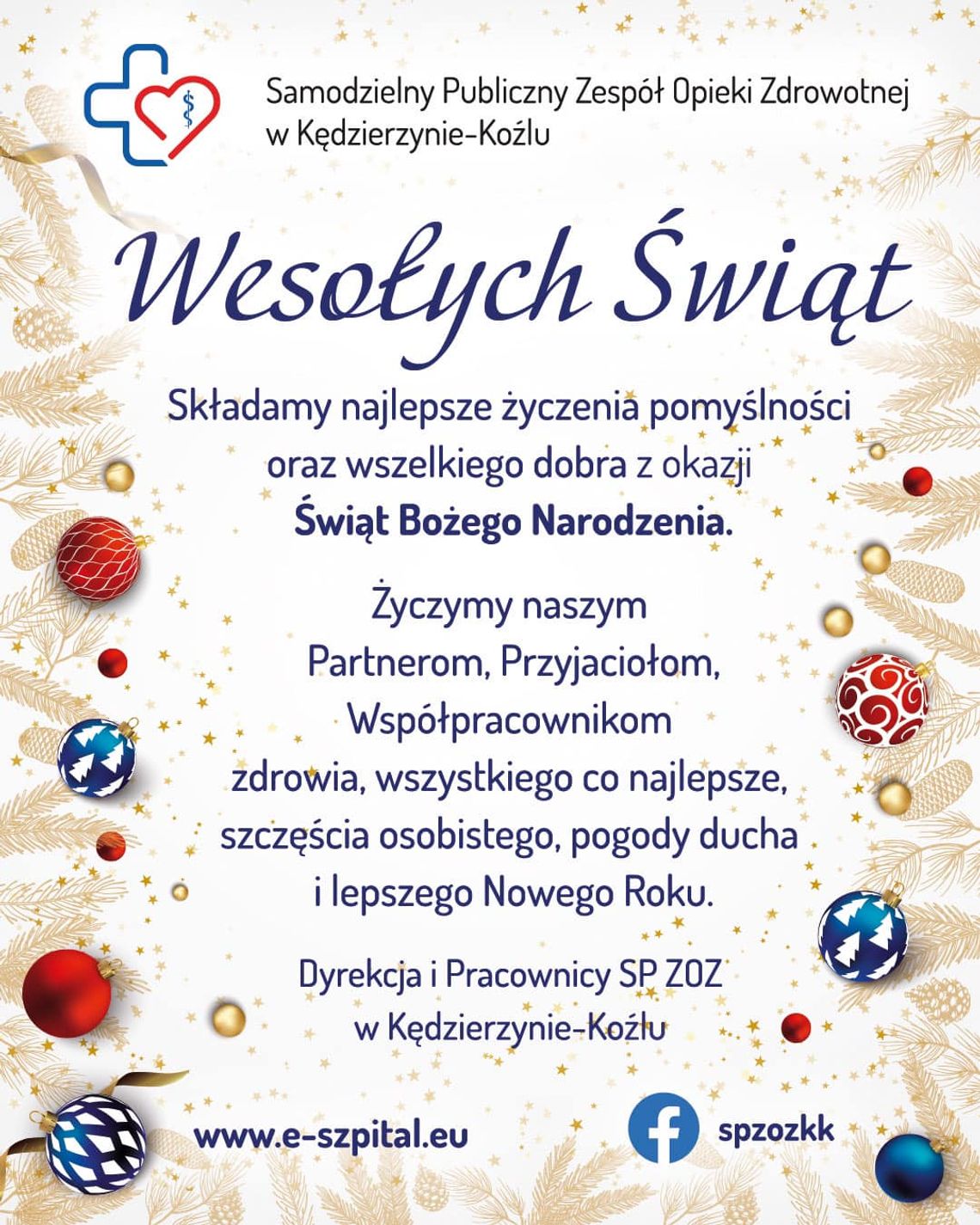 Życzenia bożonarodzeniowe i noworoczne SP ZOZ w Kędzierzynie-Koźlu dla Czytelników KK24.pl