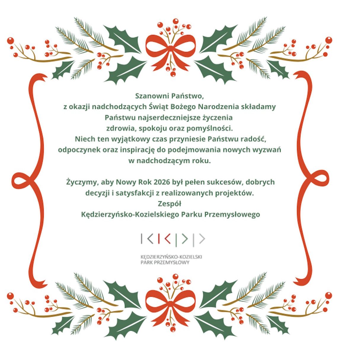 Życzenia świąteczne i noworoczne Kędzierzyńsko-Kozielskiego Parku Przemysłowego dla Czytelników KK24.pl