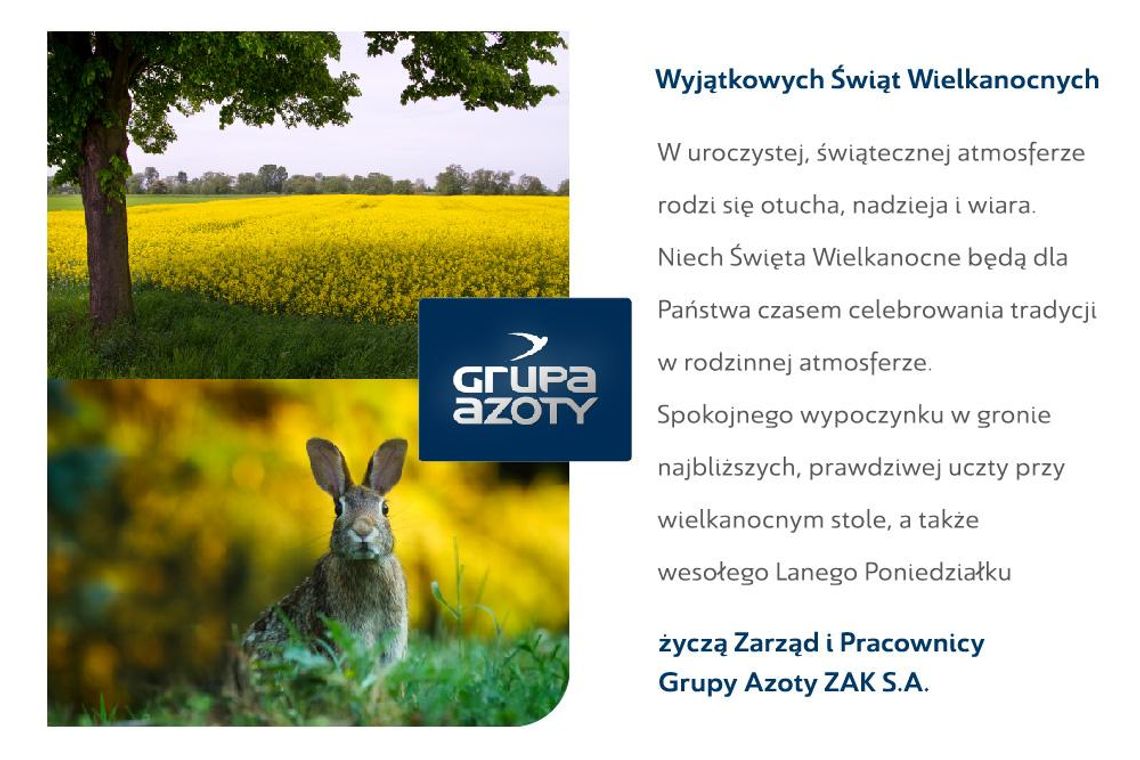 Życzenia wielkanocne zarządu i pracowników Grupy Azoty ZAK S.A. dla Czytelników KK24.pl