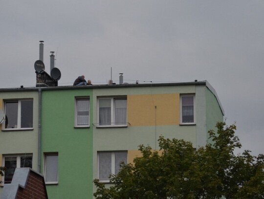 Desperat na dachu bloku w Blachowni