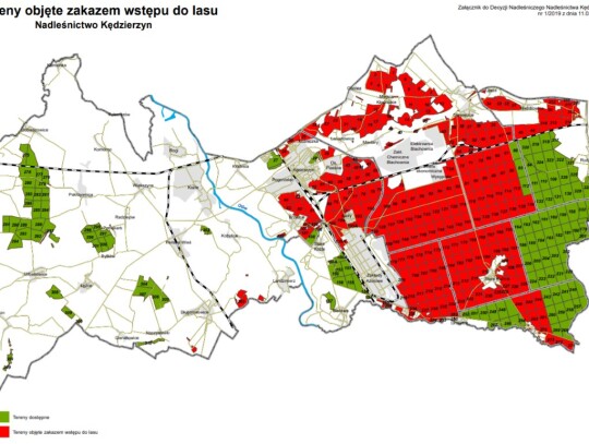 mapa zakazy wstepu do lasow kedzierzyn