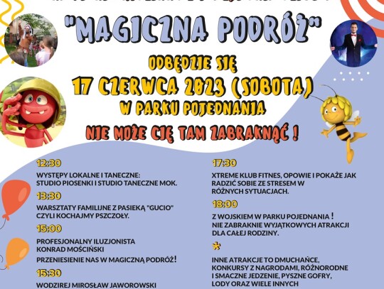 Plakat Piknik Rodzinny z okazji Dnia Dziecka Magiczna Podróż _Rada_Śródmieście