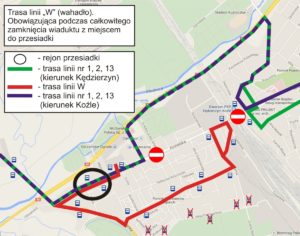 Zamknięcie wiaduktu spowodowało duże zmiany w kursach autobusów miejskich. Źródło: MZK